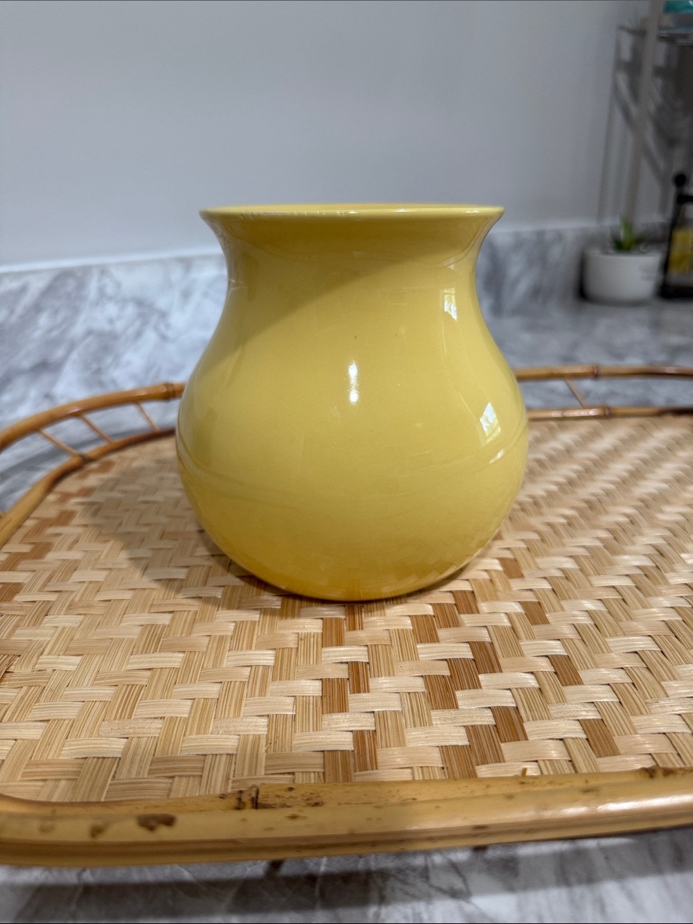 World Market Portugal Ceramic Vase Planter Pot Butter Yellow Cottage Decor